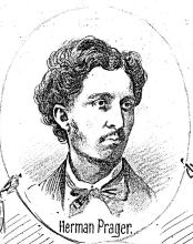 Ármin Práger. Zeichnung in »Morgen-Post« (Wien) vom 6. April 1884